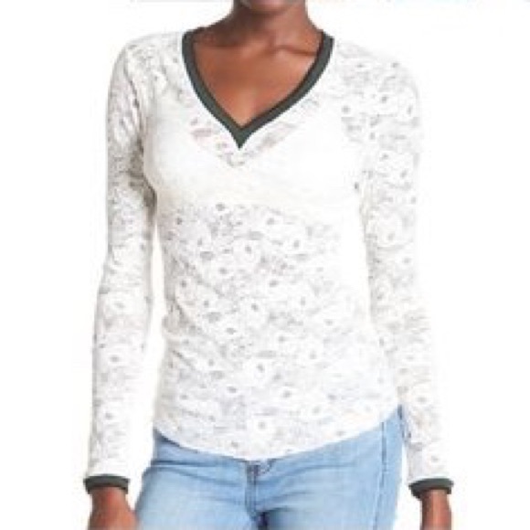 Free People Tops - NWT Intimately FREE PEOPLE cream lace trim tee M